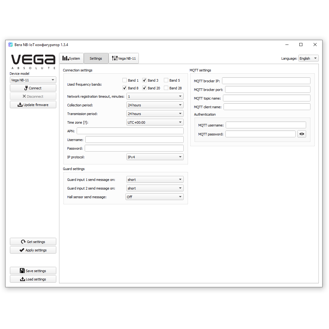 Vega NB-IoT Configurator